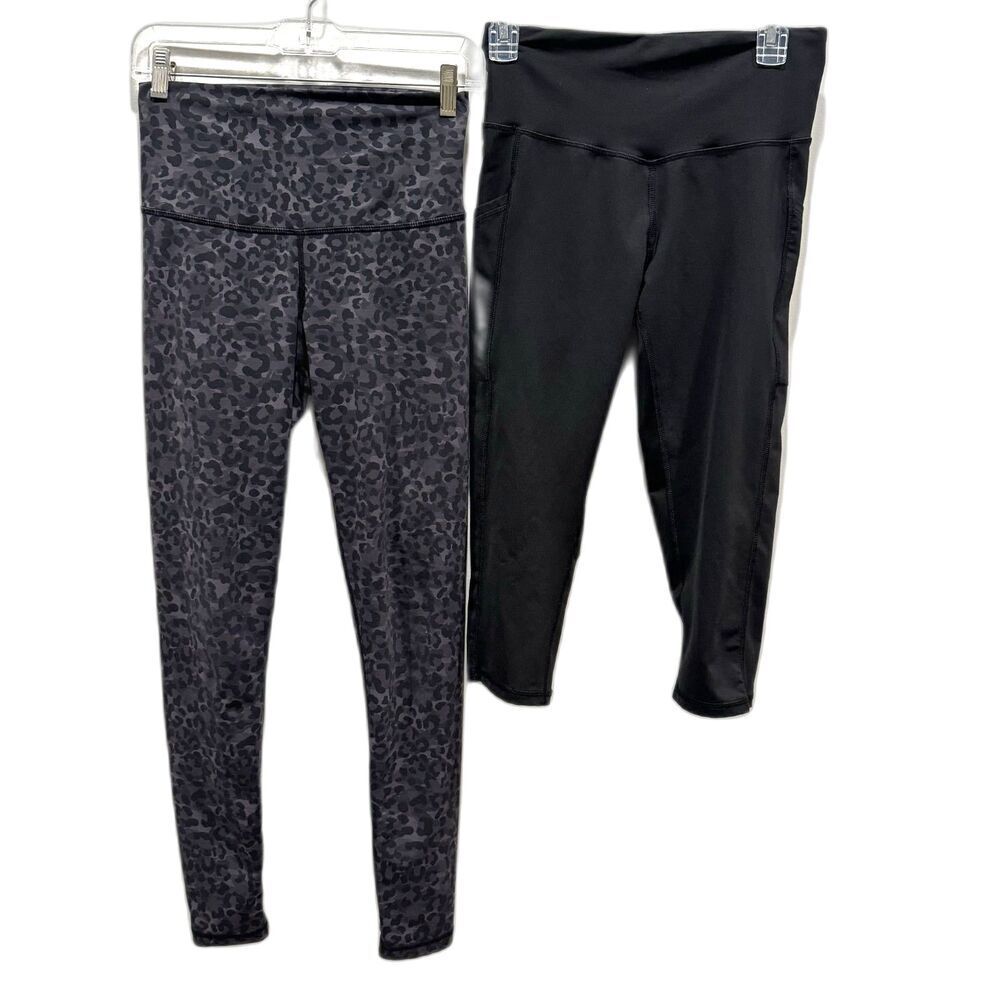 DYI Champion Leggings 2 Pairs Womens Medium Black Gray Cheetah High Rise Stretch